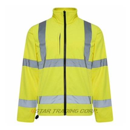 HIi Visibility Work Jacket Soft Shell Reflective Tape Security Coat
